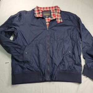 John Bartlett Statement Men XL Bomber Jacket Blue Plaid Flannel Lined Zip Casual